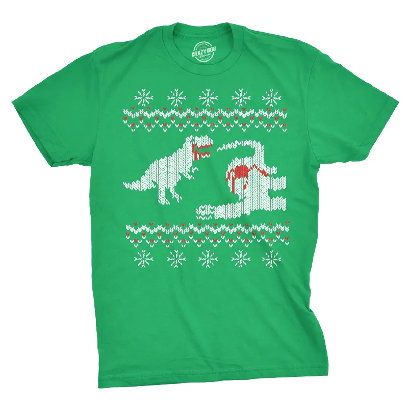 men's tropical print shirts-T-Rex Dinosaur Snack Ugly Christmas Sweater Men's T Shirt